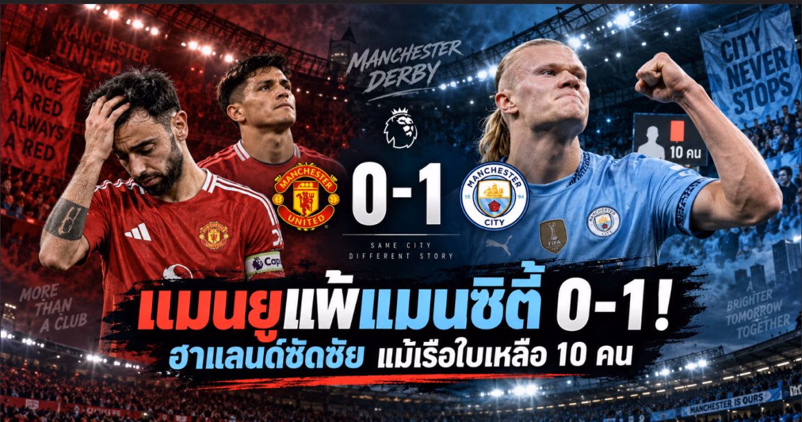 แมนยูแพ้แมนซิตี้ 0-1! ฮาแลนด์ซัดชัย แม้เรือใบเหลือ 10 คน 0 (0)