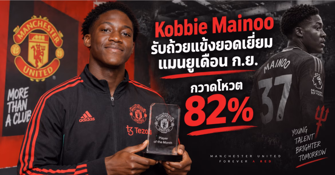 Kobbie Mainoo รับถ้วยแข้งยอดเยี่ยมแมนยูเดือน ก.ย. กวาดโหวต 82%